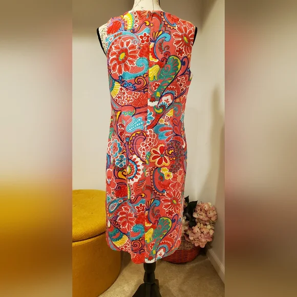 TALBOTS WOMEN'S Pink Sleeveless Textured Shift Dress-Mod Floral,Size 6. - Picture 4 of 10